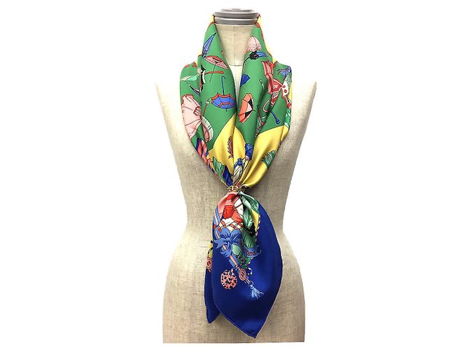 Bufanda Hermès Carré 90 - Paraguas y Sombrillas Azul Amarillo - vista 2