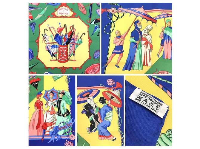 Bufanda Hermès Carré 90 - Paraguas y Sombrillas Azul Amarillo - vista 3