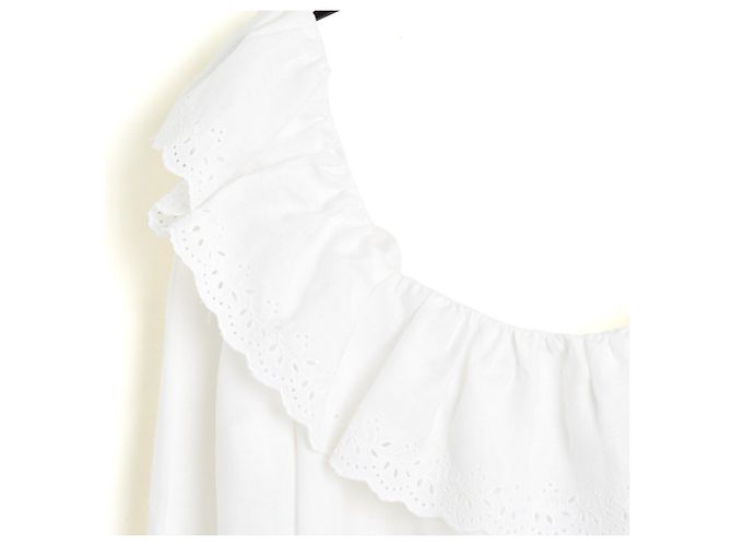 Celine 2020 Top FR40 White Linen ruffled blouse top UK12 US10 Céline Blanc - vue 2