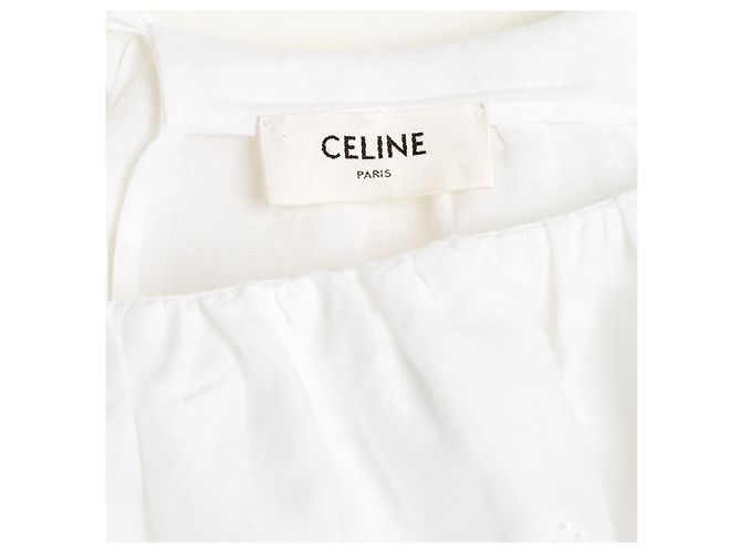 Celine 2020 Top FR40 White Linen ruffled blouse top UK12 US10 Céline Blanc - vue 4