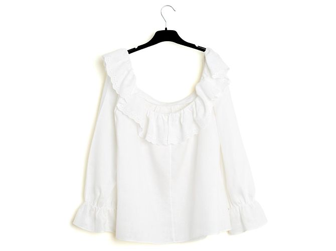Celine 2020 Top FR40 White Linen ruffled blouse top UK12 US10 Céline Blanc - vue 5