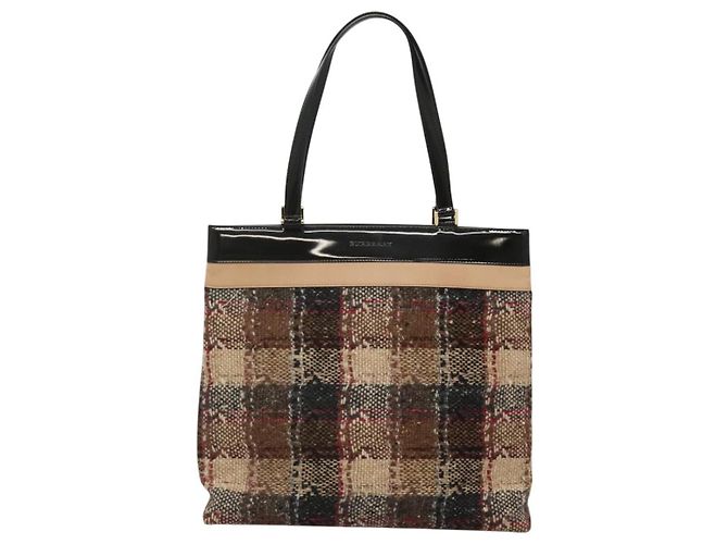 Borsa Tote Burberry Nova Check in lana beige nero oro Auth BD1763 D'oro - vista 13