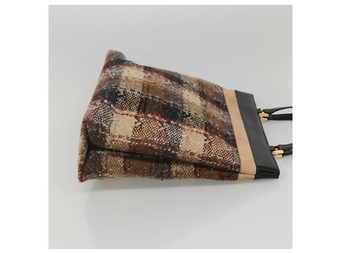 Borsa Tote Burberry Nova Check in lana beige nero oro Auth BD1763 D'oro - vista 4