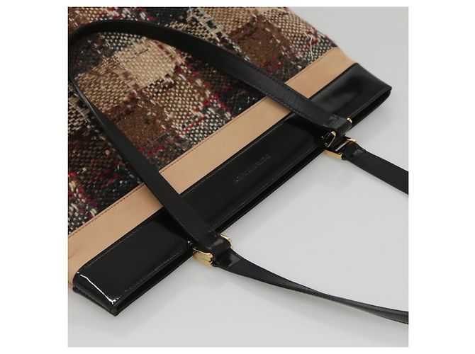 Borsa Tote Burberry Nova Check in lana beige nero oro Auth BD1763 D'oro - vista 6