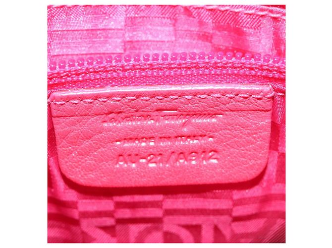 Bolso de Hombro Gancini de Cuero Rosa Plata Salvatore Ferragamo Auth MX210 - vista 12