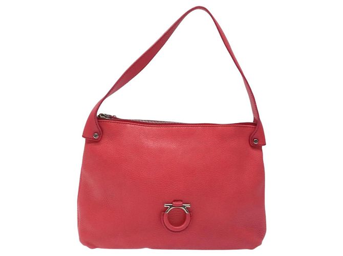 Bolso de Hombro Gancini de Cuero Rosa Plata Salvatore Ferragamo Auth MX210 - vista 13
