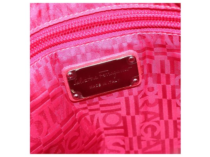 Bolso de Hombro Gancini de Cuero Rosa Plata Salvatore Ferragamo Auth MX210 - vista 18