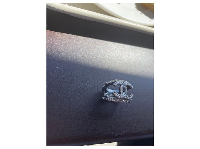 Chanel Ring aus anthrazitfarbenem Metall und Strass Größe 50 Grau - Ansicht 4