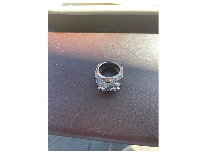 Chanel Ring aus anthrazitfarbenem Metall und Strass Größe 50 Grau - Ansicht 5