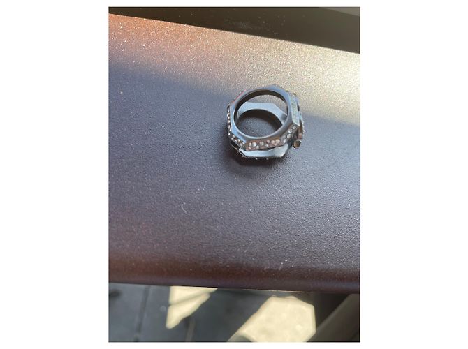 Chanel Ring aus anthrazitfarbenem Metall und Strass Größe 50 Grau - Ansicht 6