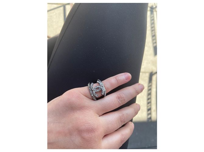 Chanel Ring aus anthrazitfarbenem Metall und Strass Größe 50 Grau - Ansicht 7
