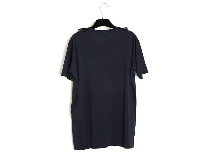 Prada 2017 Top encaje FR40 Marino Jersey Cuello de encaje T shirt Top UK12 US10 Azul marino - vista 4