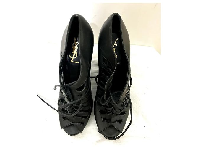 Yves Saint Laurent Hortense in pelle nera YSL 105 Zeppe stringate Nero - vista 5