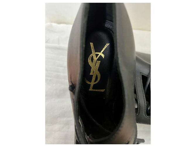 Yves Saint Laurent Hortense in pelle nera YSL 105 Zeppe stringate Nero - vista 7
