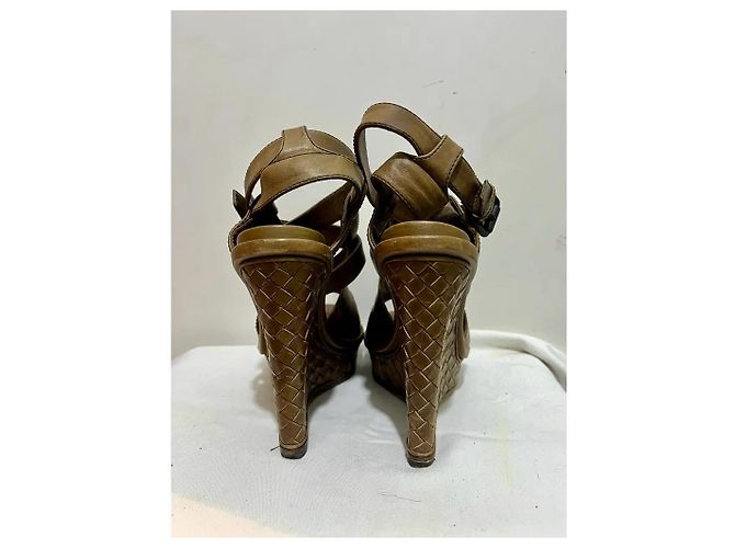 Bottega Veneta Zeppe Inteccriato in pelle color cuoio Marrone - vista 5