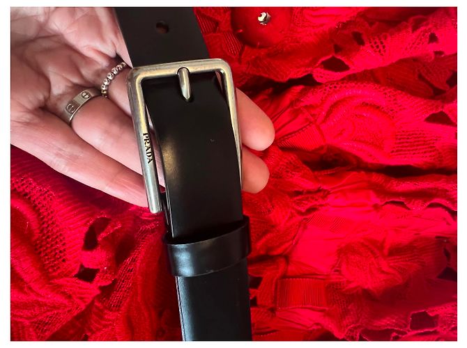 Vestido midi Prada rojo de encaje de guipur y algodón con cinturón Roja - vista 4