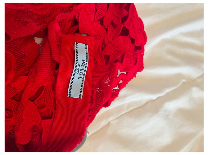 Vestido midi Prada rojo de encaje de guipur y algodón con cinturón Roja - vista 5