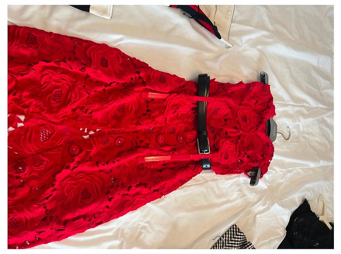 Vestido midi Prada rojo de encaje de guipur y algodón con cinturón Roja - vista 7
