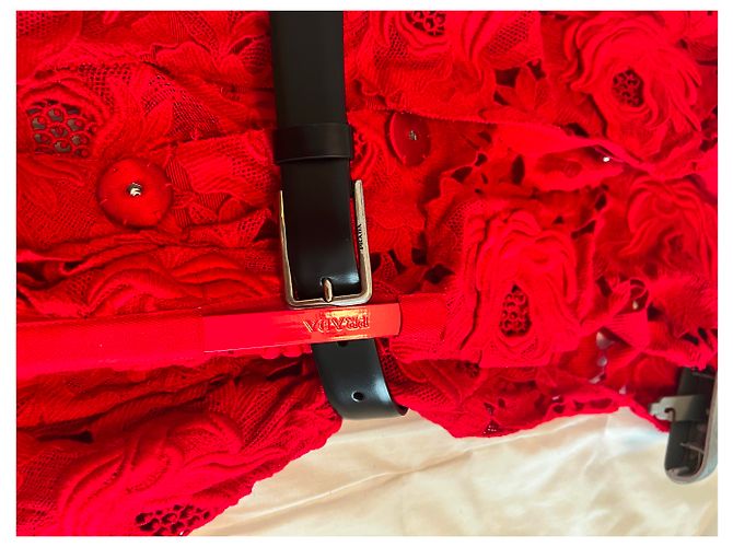 Vestido midi Prada rojo de encaje de guipur y algodón con cinturón Roja - vista 8