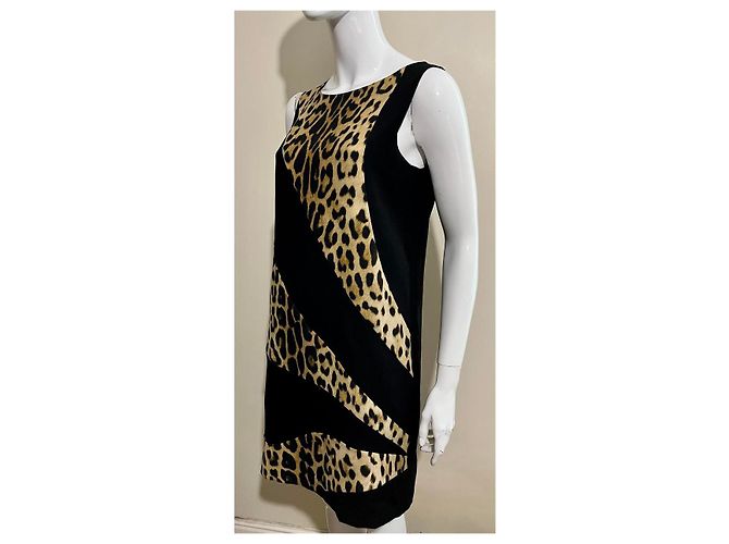 Moschino Cheap And Chic Schwarzes Shiftkleid mit Tierdruckeinsätzen Mehrfarben - Ansicht 6