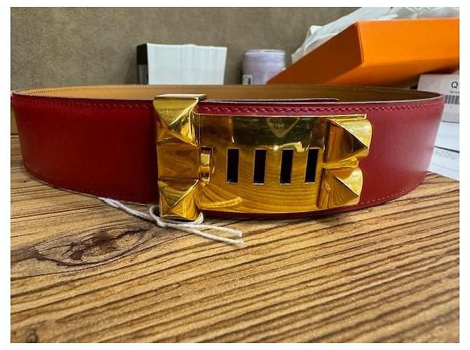 Hermès Medor Gürtel aus rotem Leder - Ansicht 11