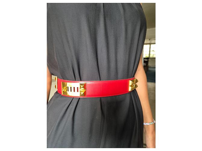 Hermès Medor Gürtel aus rotem Leder - Ansicht 2