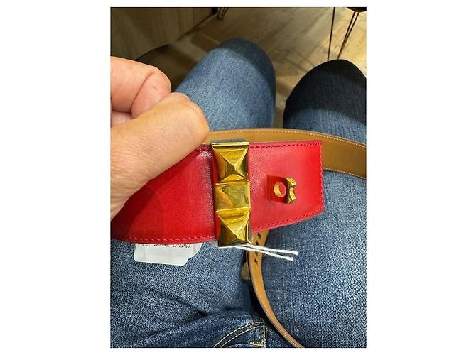Hermès Medor Gürtel aus rotem Leder - Ansicht 4