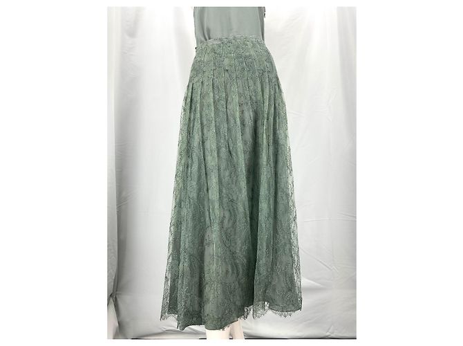 Falda plisada de encaje de talle alto Christian Dior Gris Verde oliva Azul claro Turquesa - vista 2