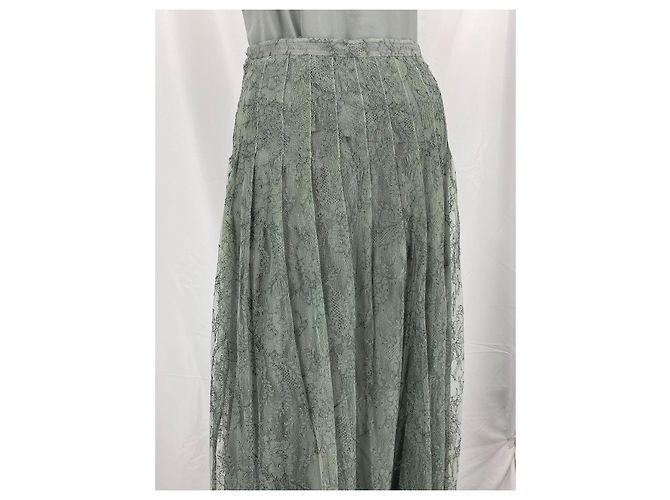 Falda plisada de encaje de talle alto Christian Dior Gris Verde oliva Azul claro Turquesa - vista 3