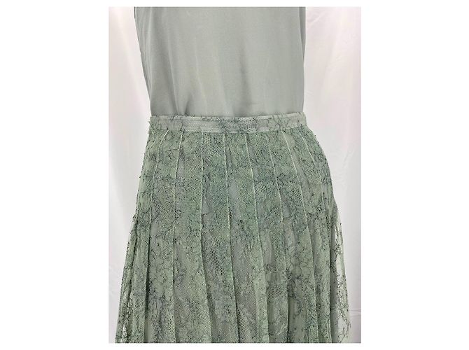 Falda plisada de encaje de talle alto Christian Dior Gris Verde oliva Azul claro Turquesa - vista 4