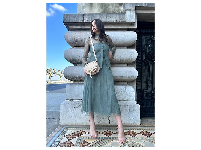 Falda plisada de encaje de talle alto Christian Dior Gris Verde oliva Azul claro Turquesa - vista 6