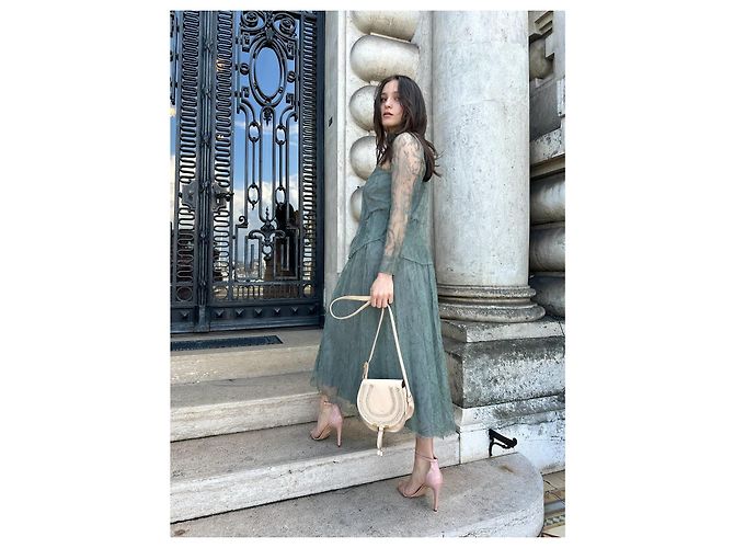 Falda plisada de encaje de talle alto Christian Dior Gris Verde oliva Azul claro Turquesa - vista 8