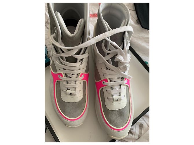 Chanel High-Top Sneaker Leder grau rosa - Ansicht 13