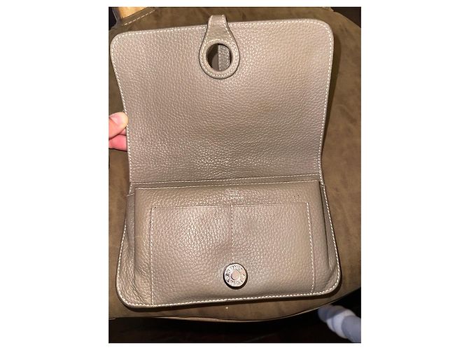 Carteira longa Hermès Dogon Duo GM em couro preto Cinza - vista 4
