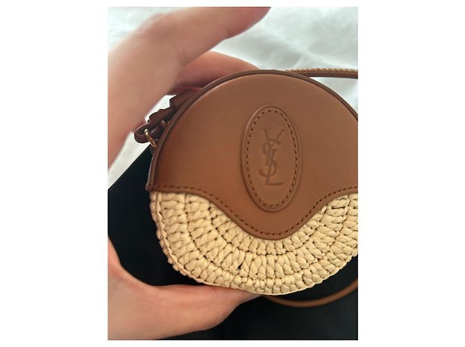 Yves Saint Laurent Mini borsa Saint Laurent Raffia Paglia Marrone scuro - vista 3
