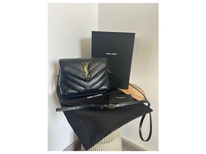 Borsa a mano Saint Laurent Loulou Toy in pelle nera Nero D'oro - vista 2