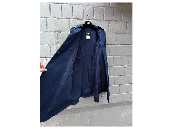 Casaco / trench de algodão da coleção SS 2013 da Chanel e Karl Lagerfeld 13P Azul marinho - vista 14