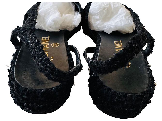 Chanel CC Tweed und Leder Slingbacks Schwarz - Ansicht 12