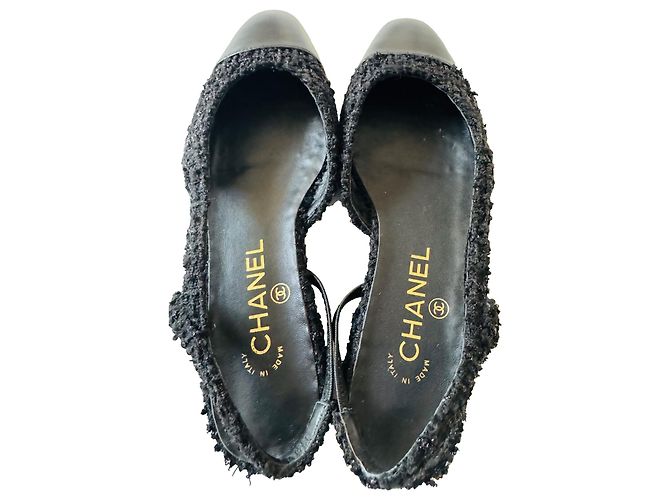 Chanel CC Tweed und Leder Slingbacks Schwarz - Ansicht 14