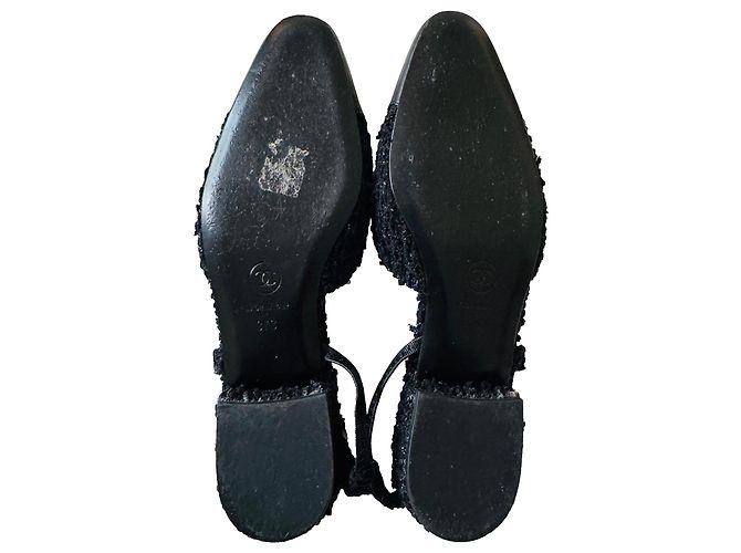 Chanel CC Tweed und Leder Slingbacks Schwarz - Ansicht 15