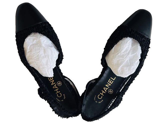 Chanel CC Tweed und Leder Slingbacks Schwarz - Ansicht 17