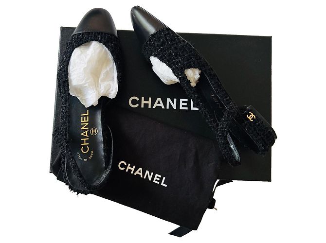 Chanel CC Tweed und Leder Slingbacks Schwarz - Ansicht 2
