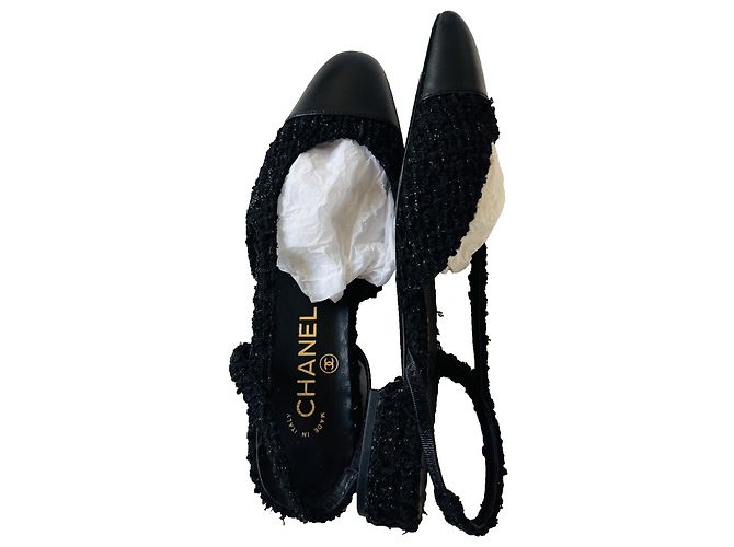 Chanel CC Tweed und Leder Slingbacks Schwarz - Ansicht 4