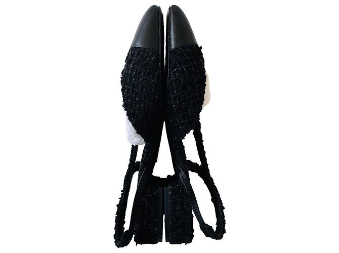 Chanel CC Tweed und Leder Slingbacks Schwarz - Ansicht 6