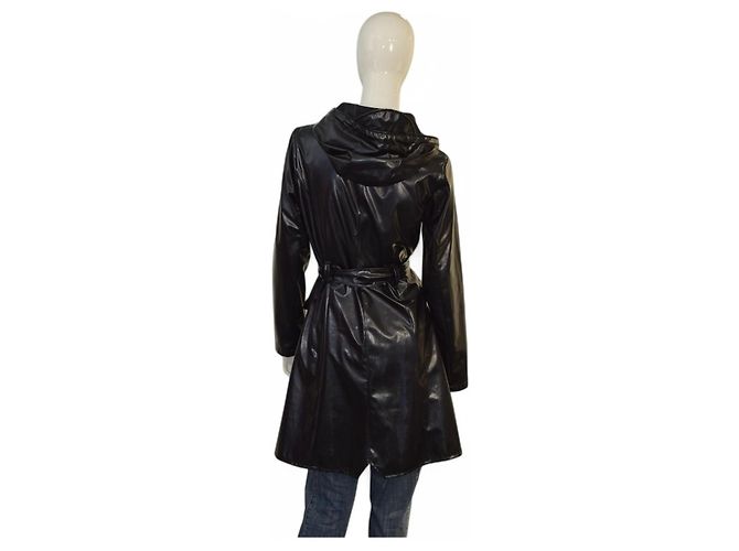 Trench Rains nero leggero con cappuccio e cintura - vista 2