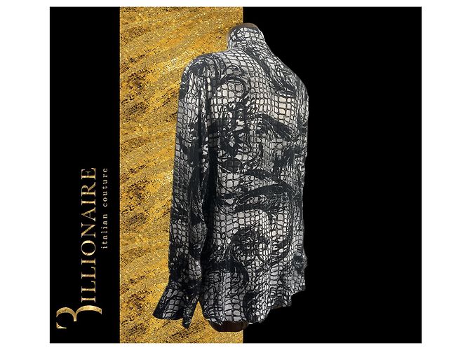 Camicia Billionaire Gold cut Dubai in seta con motivo coccodrillo - vista 8