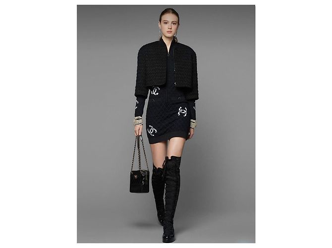 Chanel Coco neige Kleid aus Kaschmir schwarz - Ansicht 9