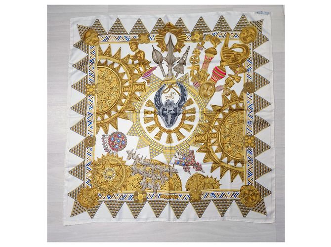 Bufanda Hermès L'Or des Chefs 1997 Blanco Dorado - vista 12