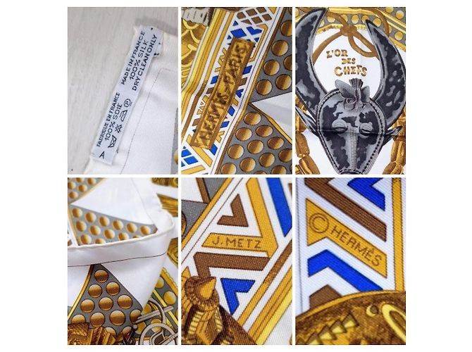 Bufanda Hermès L'Or des Chefs 1997 Blanco Dorado - vista 13