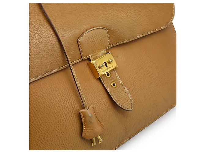 Hermès Ardennes Sac à Dépêches Mallette Timbre U (1991) Marron Beige - vue 6